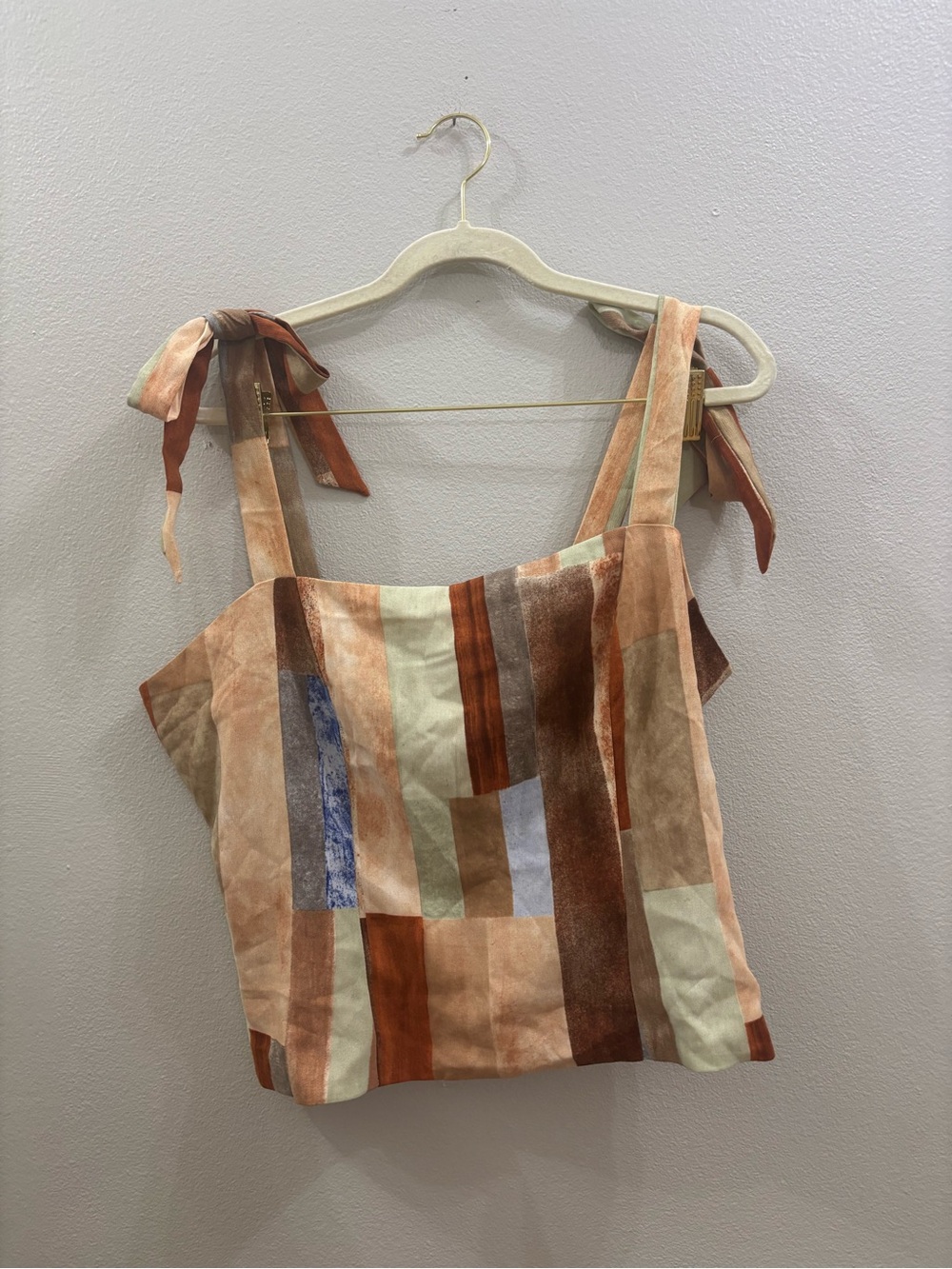 Patchwork Tie-Shoulder Camisole in Rust & Cream Tones